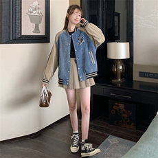 独特超好看牛仔拼接棒球服外套女春秋2025新款今年流行爆款巨好看，女装短外套，一九零