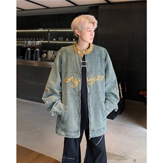 美式复古机车刺绣牛仔夹克男女秋冬潮街头上衣外套W6104-P75，男装夹克，星座412-2