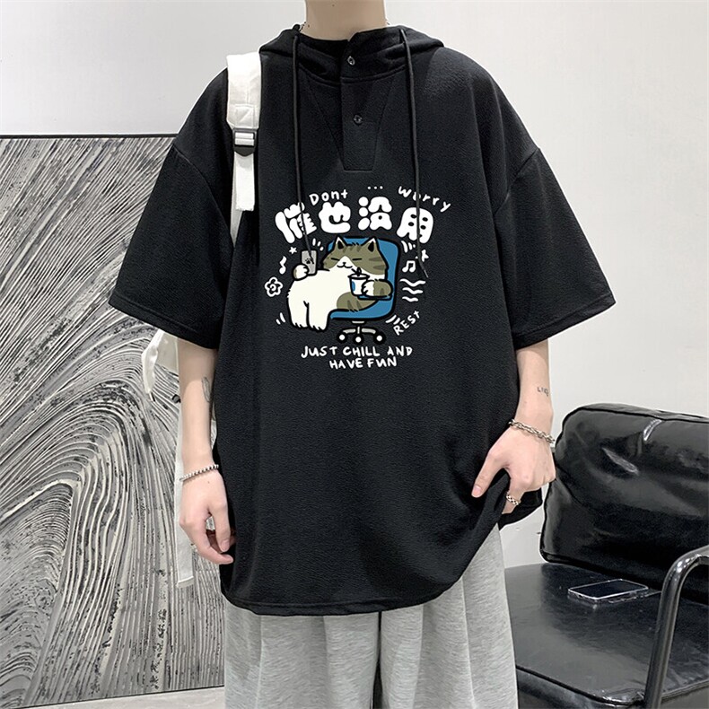 LD54403-P45NASA连帽短袖t恤男大码胖子带帽五分袖中袖,男装T恤,电商A040