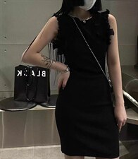 无袖冰丝连衣裙袖口木耳边设计，女装连衣裙，ZIA