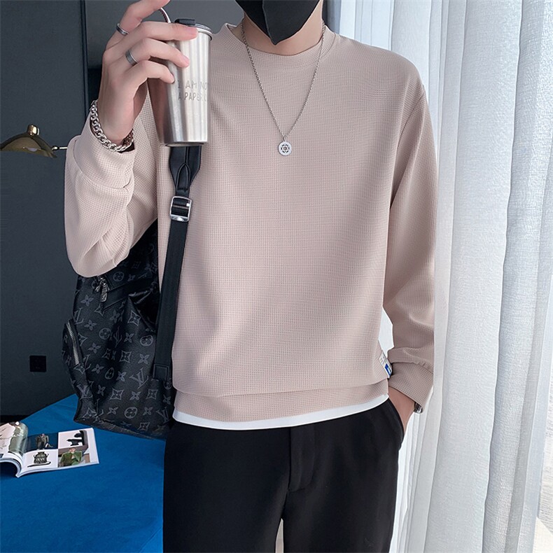 社会小伙风假两件卫衣男春季2025新款华夫格男装A313-1-K951-P45,男装卫衣,电商A313-1