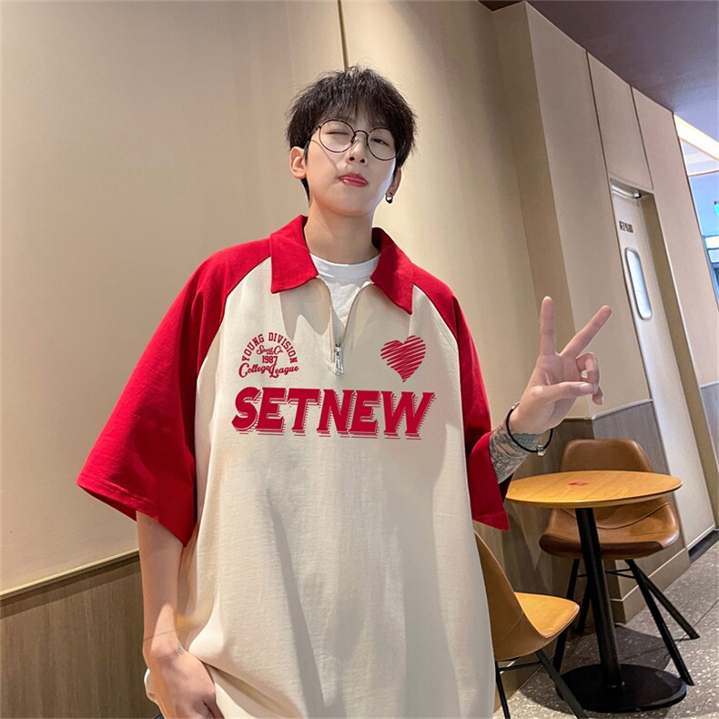 港风重磅全棉撞色插肩袖polo衫短袖男T恤GP235-p45控78,男装Polo衫,电商B370