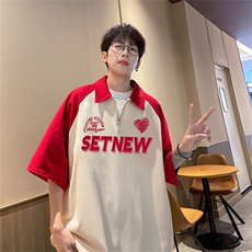 港风重磅全棉撞色插肩袖polo衫短袖男T恤GP235-p45控78，男装Polo衫，电商B370