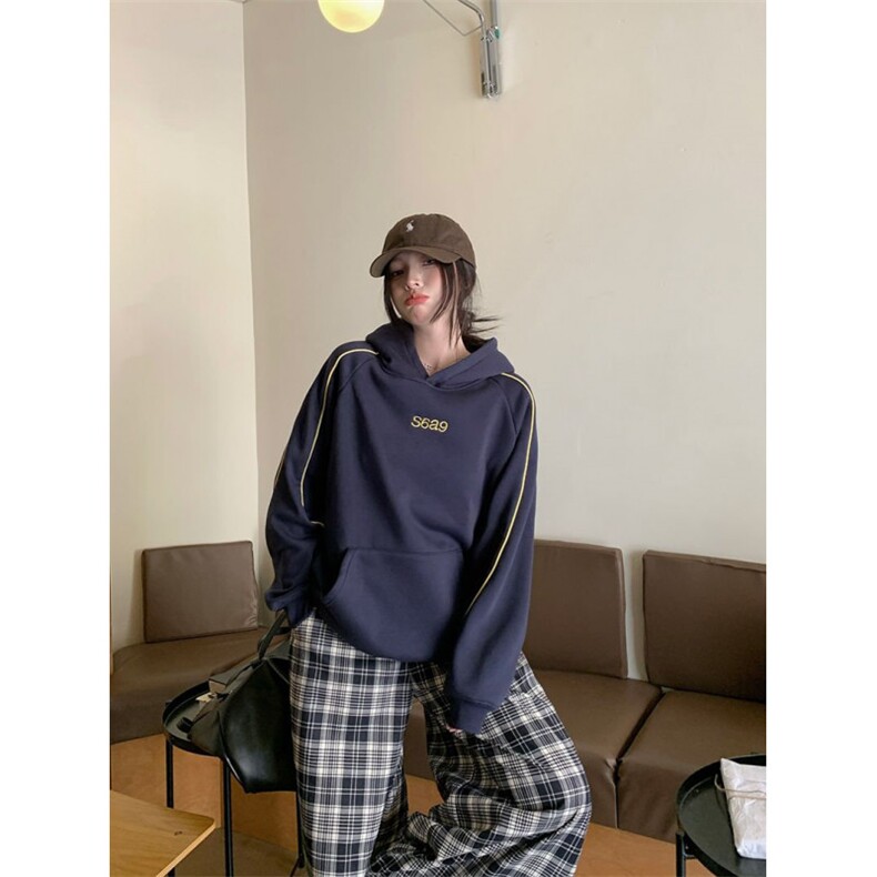 5576-P63新款刺绣设计感纯棉华棉复合连帽卫衣加绒,女装卫衣/绒衫,星座617A-2