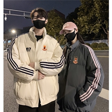情侣冬装港风织带棉服刺绣logo棉衣休闲加厚外套男G1105P118，男装棉衣，电商A339