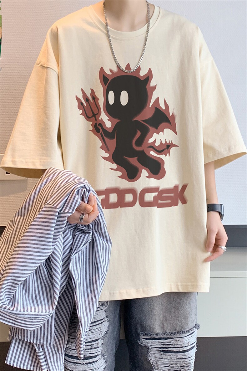 已注册/夏季新款内景趣味恶魔短袖T恤男潮宽松打底衫DT00510/P25,男装T恤,电商B316