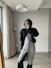 交叉高领斗篷毛衣，女装针织衫/毛衣，CHOCOLATE