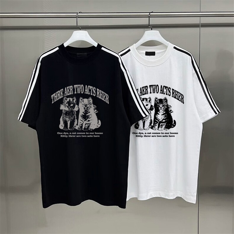 夏季美式高街重磅纯棉三条杠织带撞色男女短袖T恤STG187特P25,男装T恤,电商A486