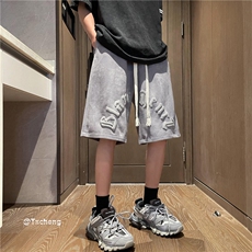 抖音品质高街字母发泡印花五分裤宽松短裤B315-K23262-p45控58，男装休闲裤，电商B315