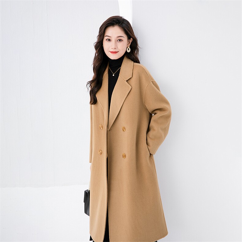 羊毛双排扣毛呢外套女2024秋冬新款保暖气质大衣,女装毛呢外套,高哲羊绒