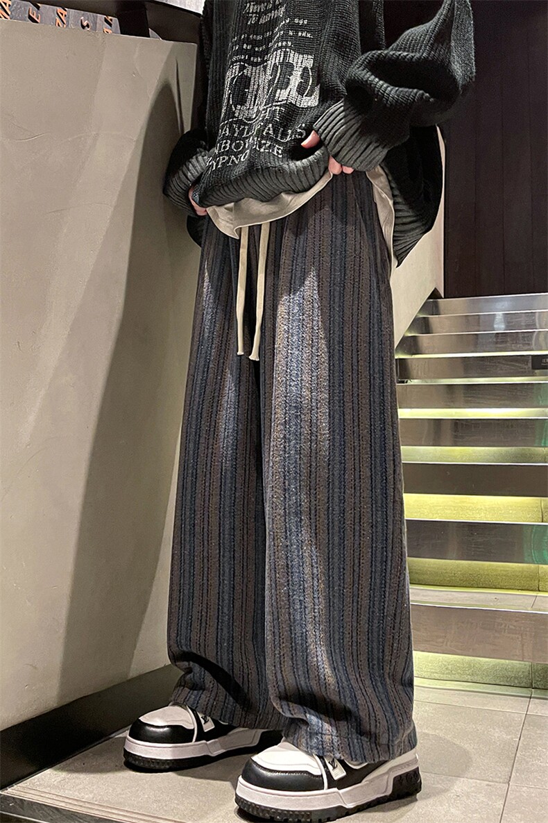 8XL-M特大码呢料加绒裤男新年裤条纹卫裤休闲基础款K948P60加绒70,男装休闲裤,电商D206-1