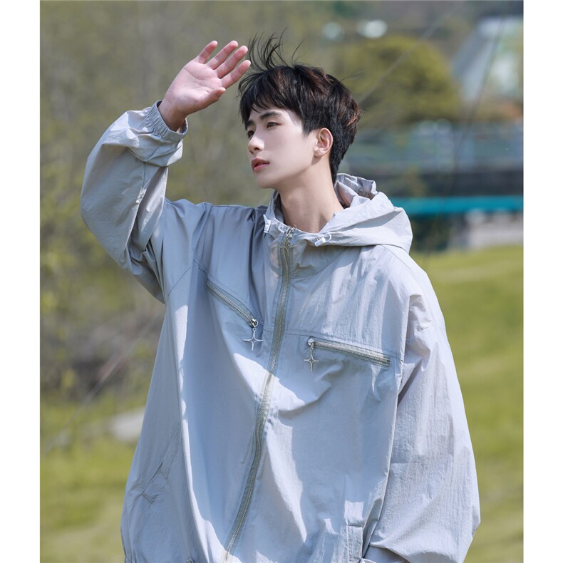 港风外景四角星金属点缀防晒衣男潮牌情侣防晒服男FS7703P65控88，男装防晒衣，星座227-7