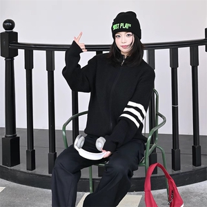 重磅秋冬北极绒开衫毛衣美式复古休闲慵懒风男女立领针织衫外套图片