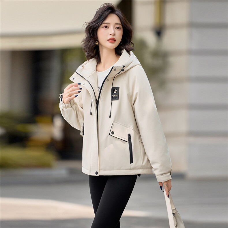 休闲连帽夹棉加厚冲锋衣外套女2025秋冬新款宽松百搭派克服薄棉服,女装棉衣/棉服,悦祺