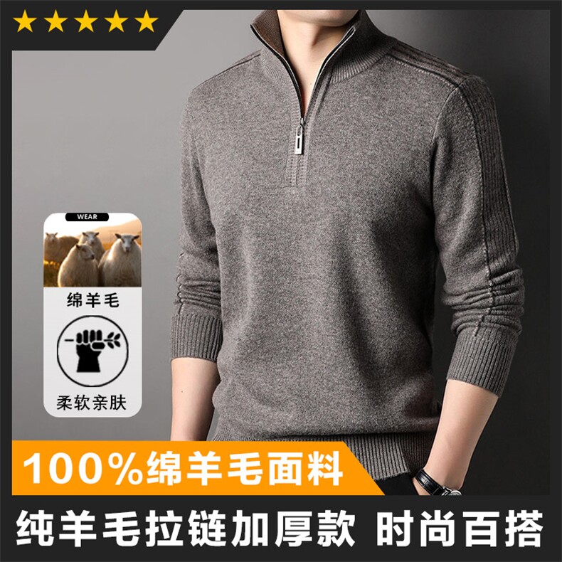 商场羊毛精品男士半拉链立领羊毛衫毛衣直推图片