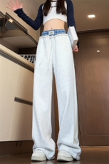 特批P35无差价2025高级感格子撞色腰拼接时尚中性大码阔腿裤K1943，男装休闲裤，电商A001