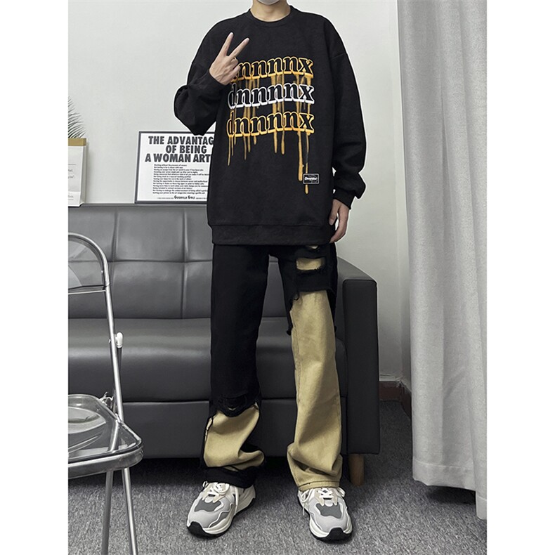 B221美式ins高街暗黑小众情侣个性破洞牛仔裤LK23046-P70控98,男装牛仔裤,电商B221