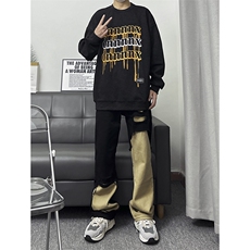 B221美式ins高街暗黑小众情侣个性破洞牛仔裤LK23046-P70控98，男装牛仔裤，电商B221