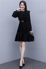 2021春季新款简约时优雅气质花边拼接修身假两件套鱼尾连衣裙，女装连衣裙，瑶迪依秀