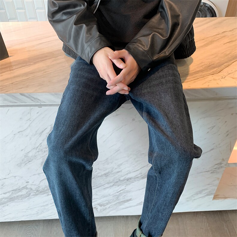 小直筒牛仔裤男秋冬季潮高街痞帅裤子修身小脚裤B381-2/8701/P68图片