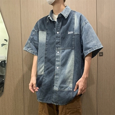 S991-P52日系复古拼接拼色牛仔衬衫，男装衬衫，星座1501-1