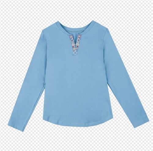 小V领印花长袖套头时尚显瘦淑女2022年春秋季T恤棉，女装T恤，依倍林