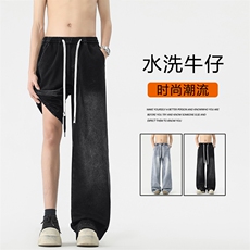 复古水洗牛仔裤直筒宽松阔腿裤时尚百搭潮流K897-特批5089，男装牛仔裤，星座718-1