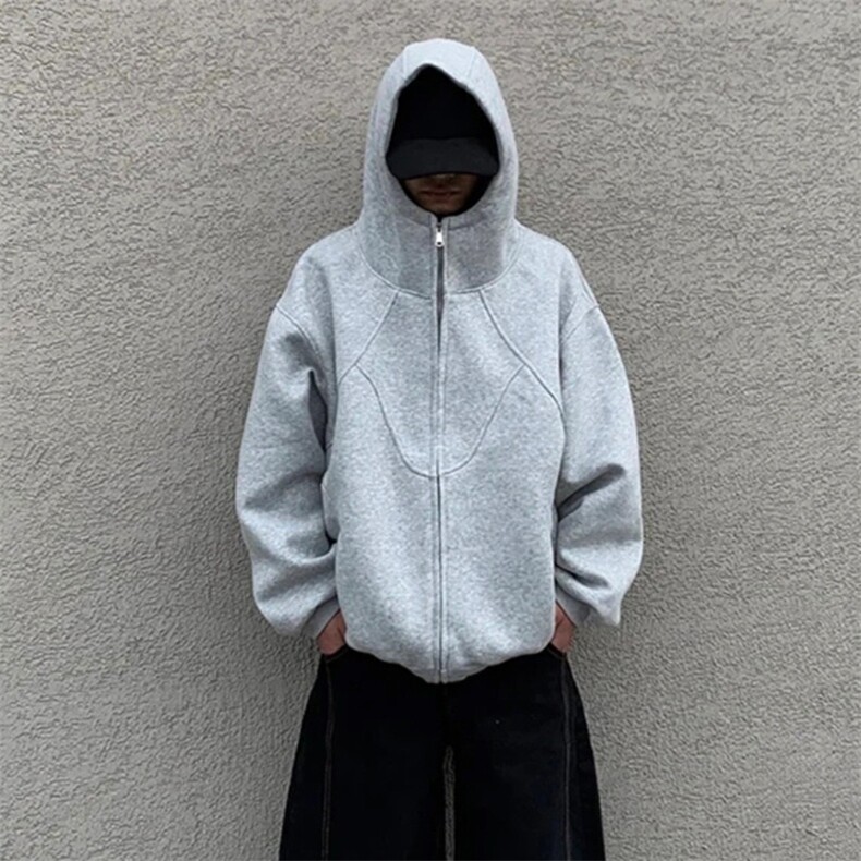 抖音得物高品质二开25秋冬美式高街重磅结构高领连帽卫衣外套W62，男装卫衣，电商A486-1