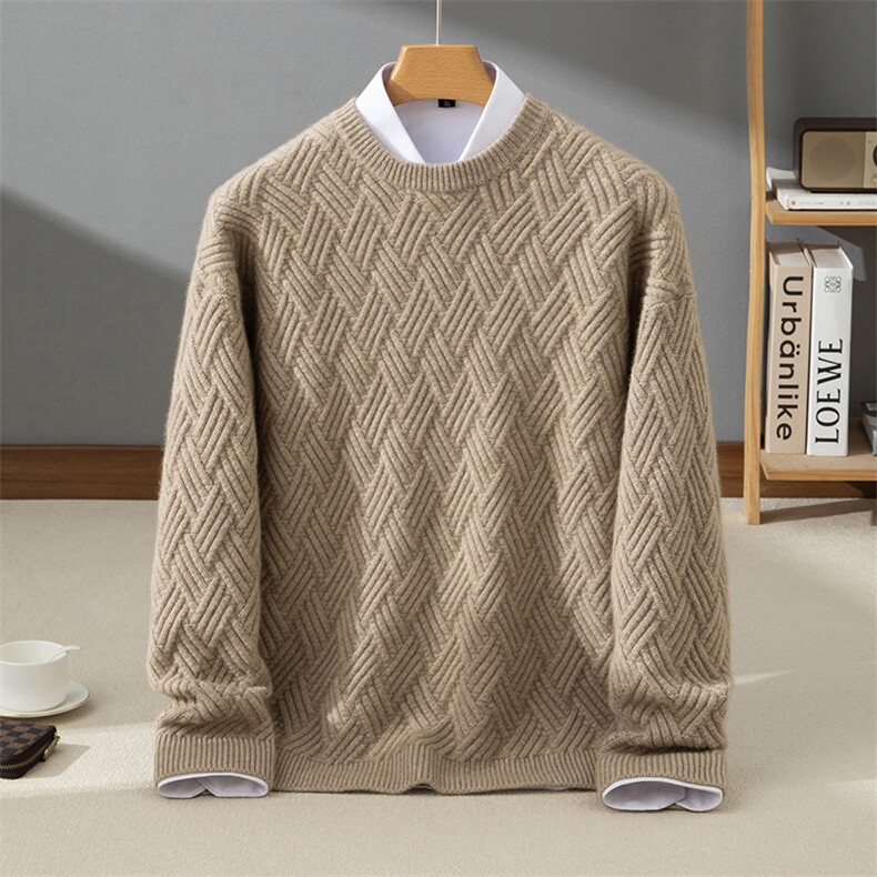 2025年秋季新款巴蒂男士菱形长袖圆领羊绒衫，男装羊绒套衫，牧群羊绒