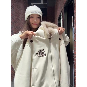 NSTNEWSTART发芽计划小恶魔豹纹仿麂皮毛领加厚座山雕棉服外套女图片