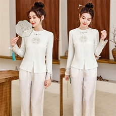 水衣源2360T新中式提花马甲配针织刺绣打底衫两件套，女装套装/套裙，水衣源