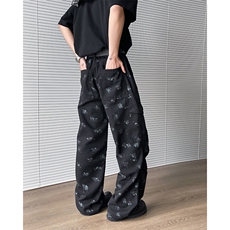 牛仔裤男款高街微喇工装长裤美式涂鸦拖地裤子N1151-P50，男装牛仔裤，星座308B-2