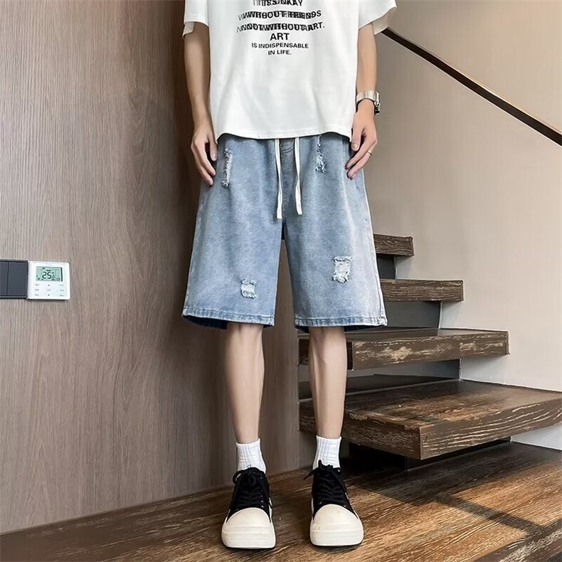 牛仔短裤男士韩版潮流破洞高街百搭2024夏季ins五分裤RK1912-P36,男装牛仔裤,星座412-2