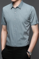 2024新款短袖衬衫男秋季条纹免烫寸衫中年薄款商务休闲上衣服P65，男装衬衫，钱塘6003A(原)4033A