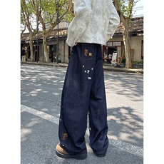 港风秋款男牛仔裤涂鸦刺绣直筒宽松长裤NK707P63，男装牛仔裤，星座1013-1
