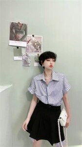 条纹两件套连衣裙图片