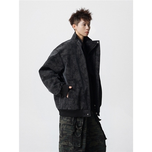 内里扎染卫衣假两件M-5XL大码面层PU皮男夹克JK78108P85控138图片