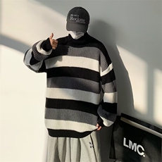 高领毛衣男冬季日系慵懒风打底针织衫撞色条纹加厚M9974P40，男装针织衫/毛衣，星座1116-2
