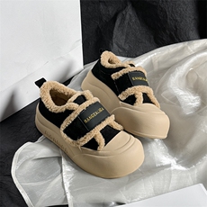 真皮面包鞋女2024冬季新款魔术贴加绒板鞋休闲厚底小白鞋加绒棉鞋，女鞋毛毛鞋，电商A223