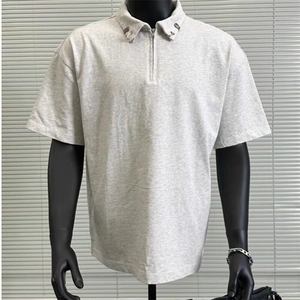 半拉链金属纽扣短袖T恤男夏季美式cleanfit设计痞帅Polo衫上衣服