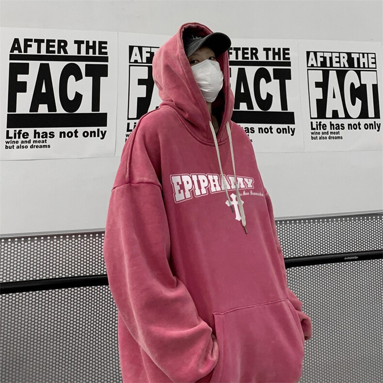 男装做旧加厚连帽卫衣23秋冬十字架印花男生外套XZ514-2-6677-P78图片