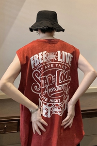 羊筋绒圆领印花T恤无袖背心夏季打底衫坎肩BX100-特P35控48图片