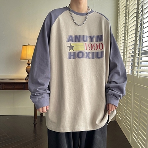 t恤男韩版潮流拼色字母印花帅2024春秋新款ins宽松卫衣W4527-P39图片