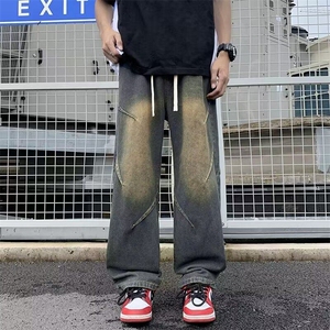 DG08-P45美式牛仔裤男生复古水洗做旧宽松直筒裤港风阔腿裤子潮男图片