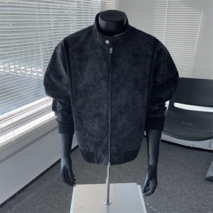 2025秋季新款现货绒感雾花皮衣男立领夹克外套DSA157B-J2550-P85图片