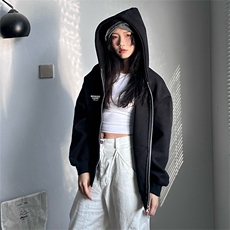 抖音得物高品质350克秋冬双头双拉链卫衣开衫外套AW7406，女装短外套，电商A443