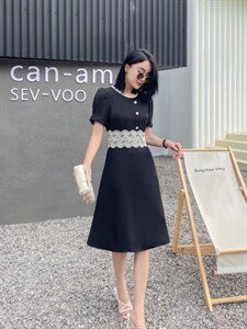 气质修身刺绣蕾丝拼接连衣裙,女装连衣裙,天使公主