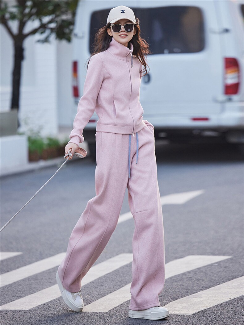 女春秋高级感穿搭一整套减龄时尚套装立领开衫外套阔腿卫裤两件套,女装套装/套裙,江南