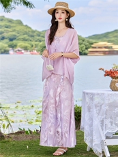 温柔风松弛感宽松罩衫吊带两件套，女装连衣裙，鑫鑫美