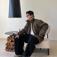 *美式复古解构夹克冬季加厚保暖毛领百搭高级感夹棉棉服外套，男装夹克，星座506A